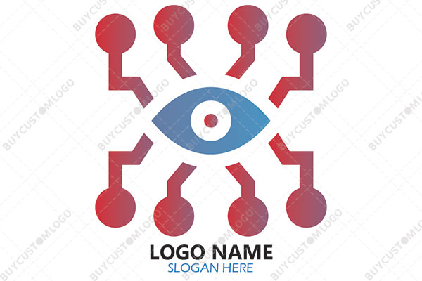 eye with network nodes red and blue gradient logo