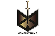heraldic sword and shield black and golden logo