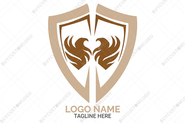 phoenix forming a heart in a shield logo