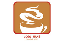 coffee cup with thick fumes in a squircle seal logo