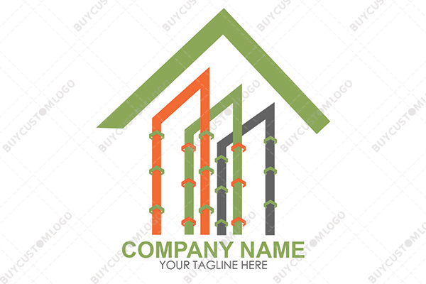 hut roof and buildings pathway logo
