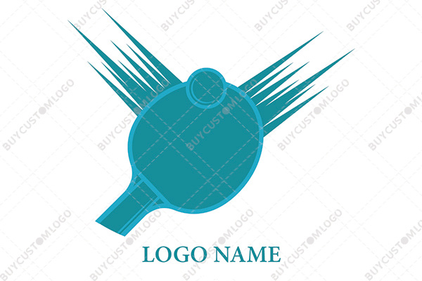 table tennis racket and ball with flames logo