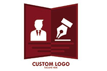 suited professional and pen in an abstract book logo