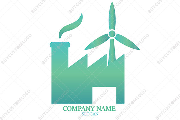 factory with a wind turbine logo