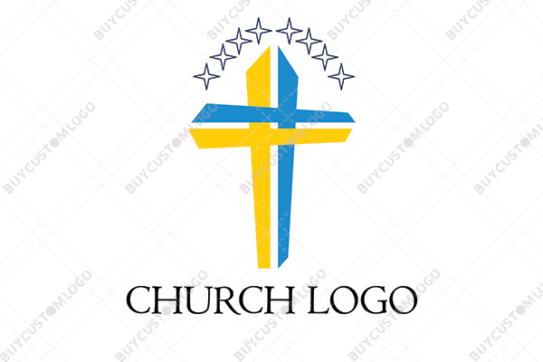Blue and yellow cross church logo