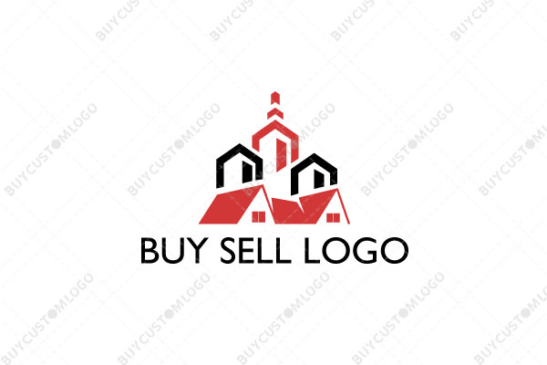 abstract huts and towers orange and black logo