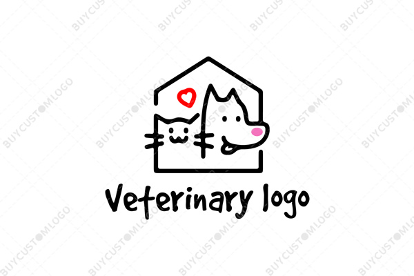 naughty and playful cat and dog in a hut logo
